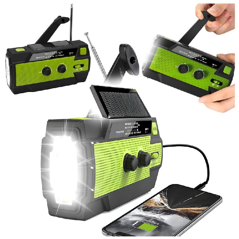 Radio receiver RC-K-1394 ar solar cells (FLASHLIGHT POWERBANK 4000mAh AM FM SOS USB)