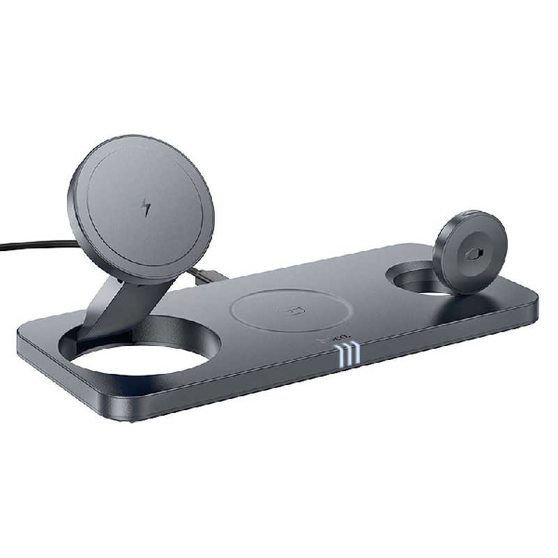 Bezvadu charging station Hoco 3in1 (CQ22) (MagSafe) (Phone;AirPods;Watch) 15W pelēks