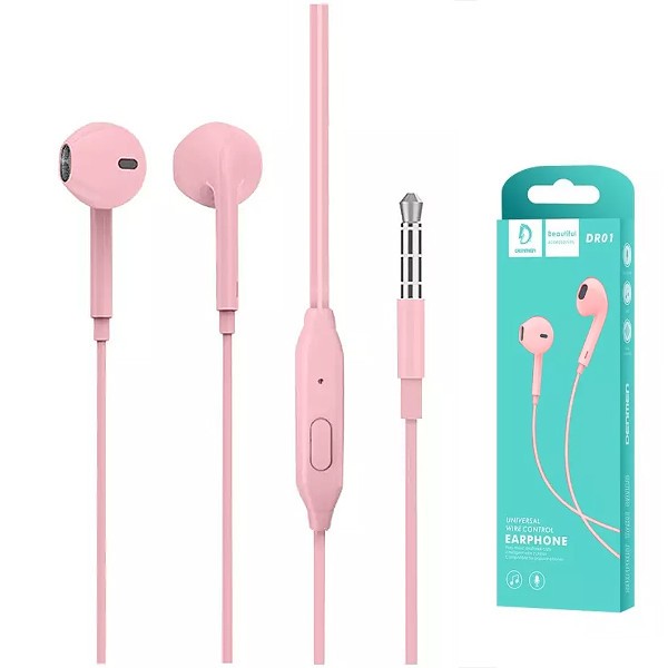 Handsfree Denmen (DR01P) 3,5mm rozā