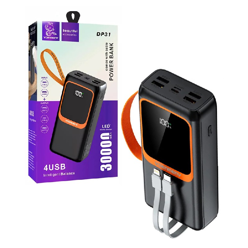 External baterija PORTATĪVAIS LĀDĒTĀJS DENMEN 30000mAh (4xUSB; 1xUSB-C) melns