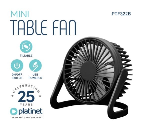 Platinet table fan (15cm x 15cm x 12cm) melns