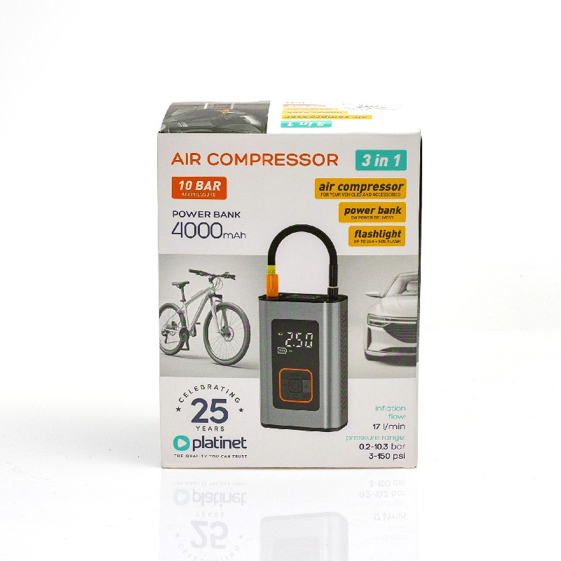 Pārnēsājams viedais gaisa sūknis Platinet 3in1 (4000mAh 10Bar)