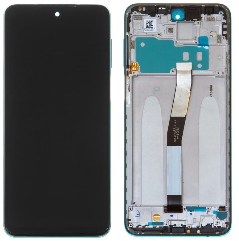 LCD screen Xiaomi Redmi Note 9 Pro/Note 9S ar touch screen ar frame Zaļš original (used Grade C)