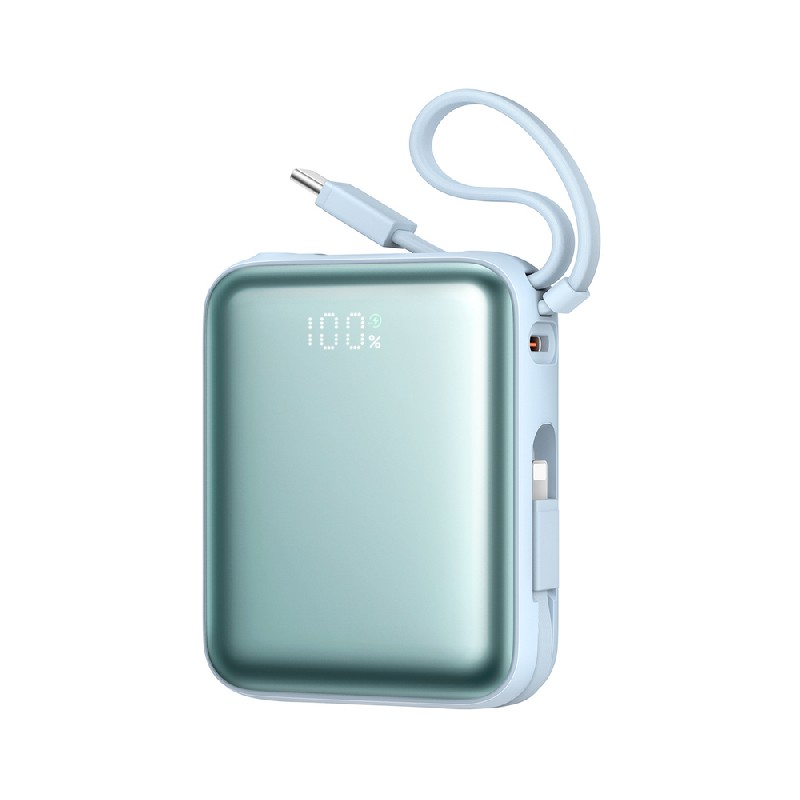 External baterija PORTATĪVAIS LĀDĒTĀJS Joyroom (JR-PBF27) 10000mAh (1xType-C; 22.5W) + type-C un lightning kabelis, zils