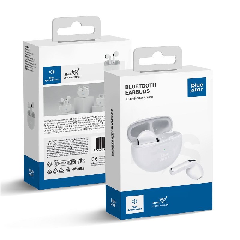 Blue Star (TX3) TWS Bluetooth bezvadu austiņas baltas