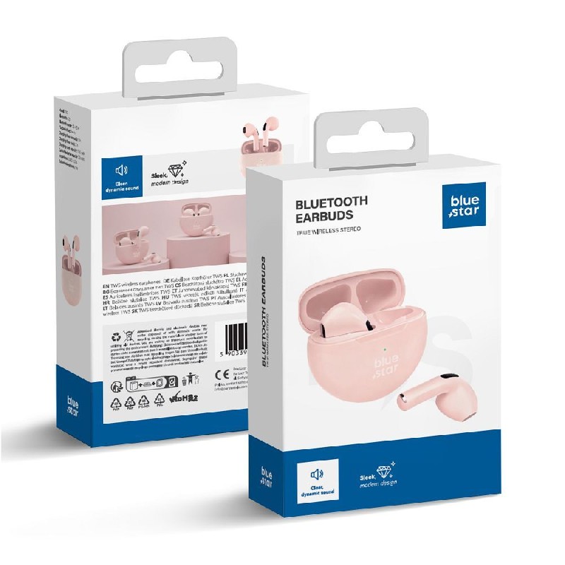 Blue Star (TX3) TWS Bluetooth bezvadu austiņas rozā