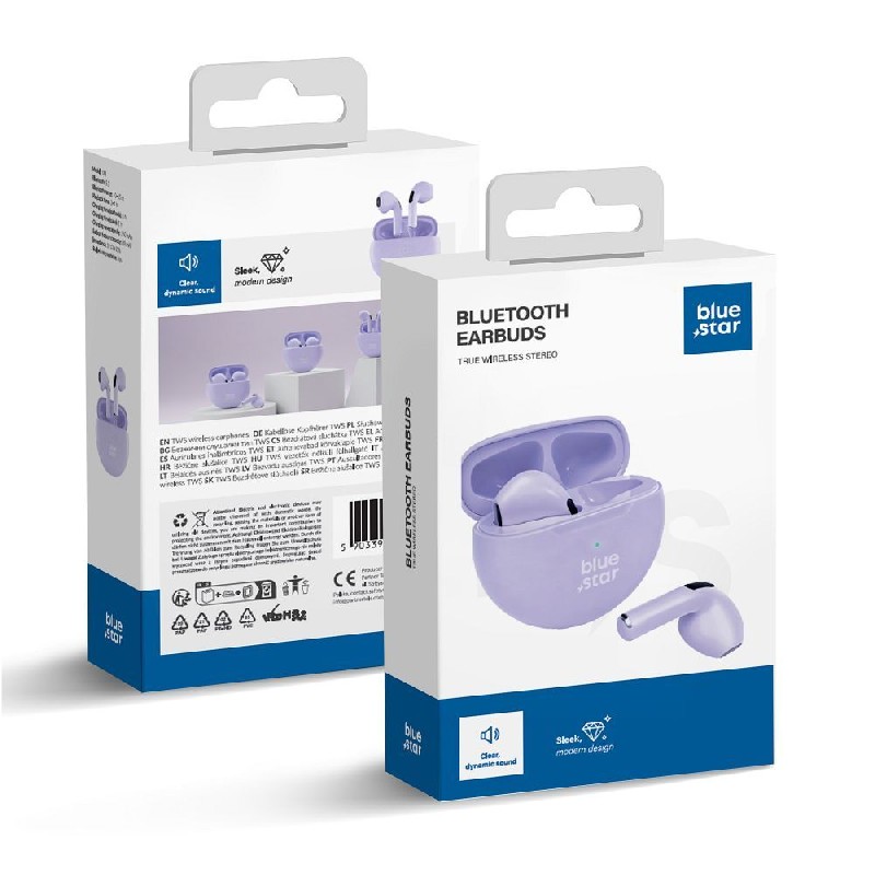 Blue Star (TX3) TWS Bluetooth bezvadu austiņas violetas