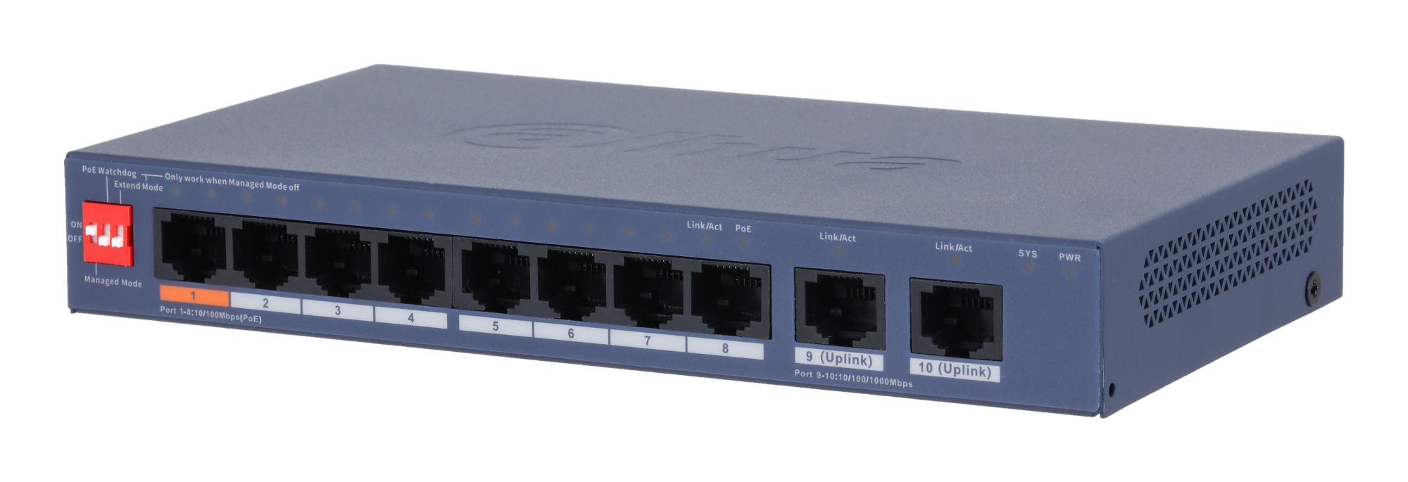 Dahua DH-CS4010-8ET2GT-60 komutators, L2, 8xPoE, 60W
