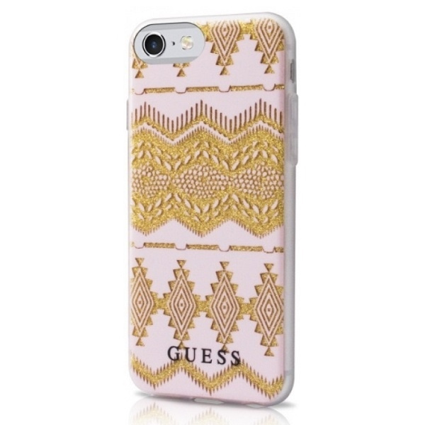 Guess GUHCP7TGPI iPhone 7/8/SE 2020/ SE 2022 rozā cietais maciņš Aztec Tribal 3D