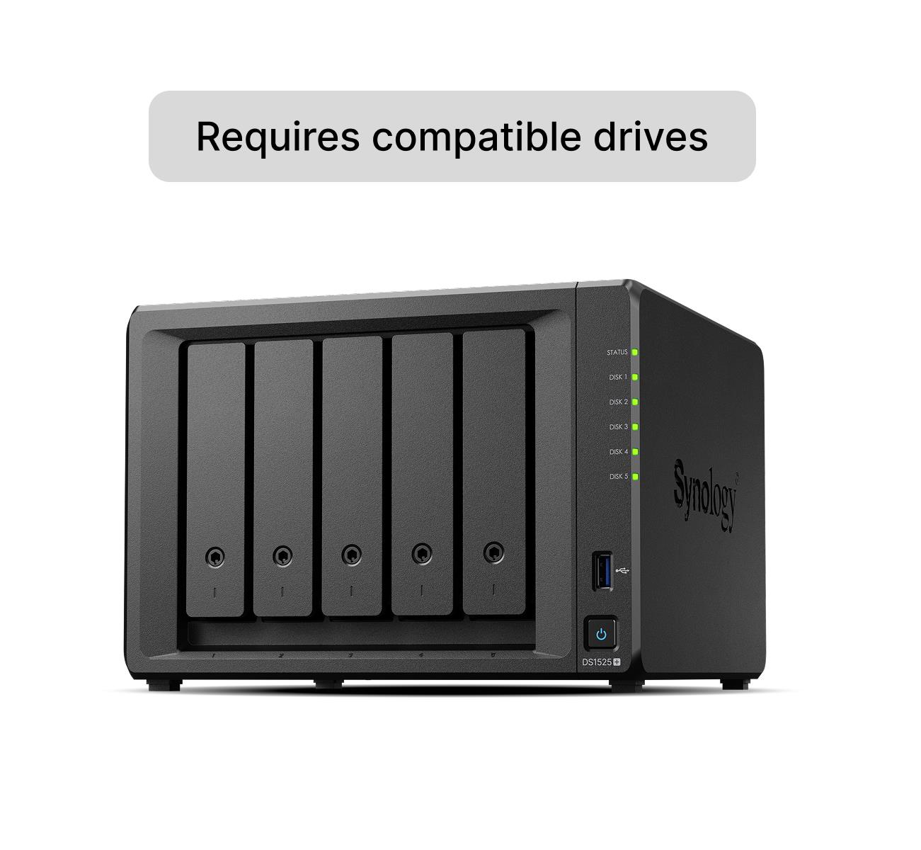 Tīkla krātuve SYNOLOGY DS1525+ 5 nodalījumi 2xM.2 USB3