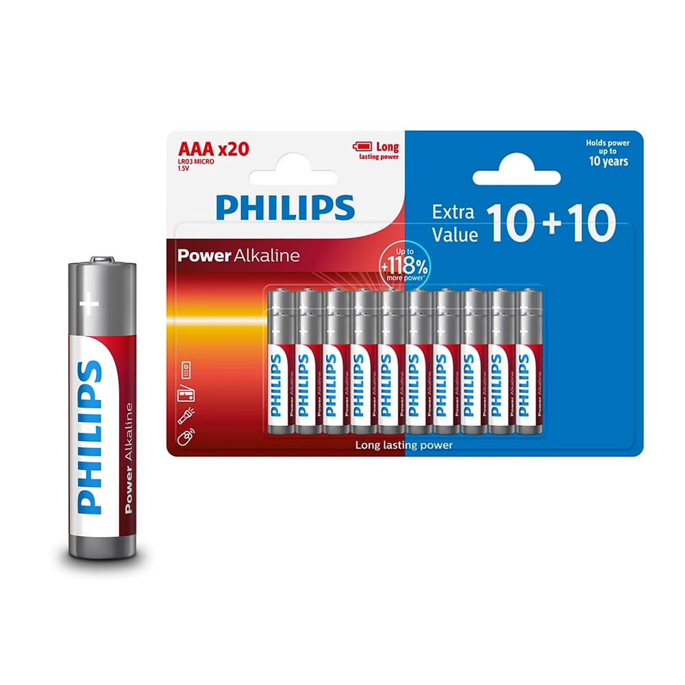 Baterija PHILIPS AAA LR03 blistera iepakojums 10+10 gab.