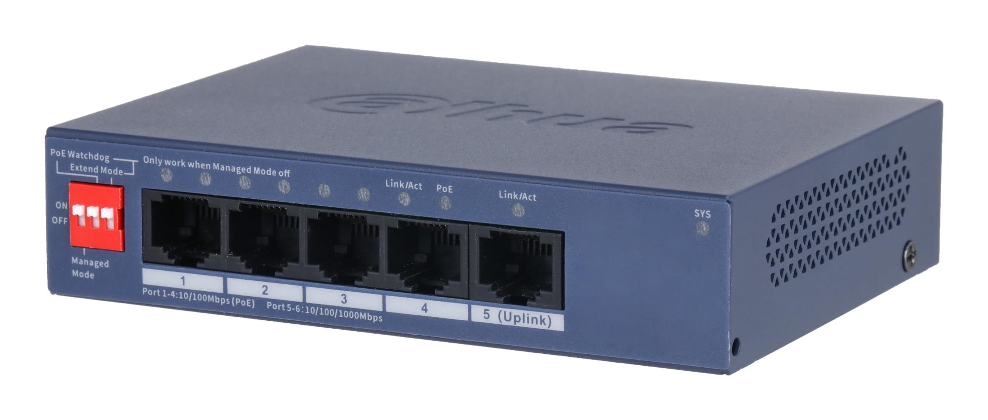 Dahua DH-CS4005-4ET1GT-36 komutators, L2, 4xPoE, 36W