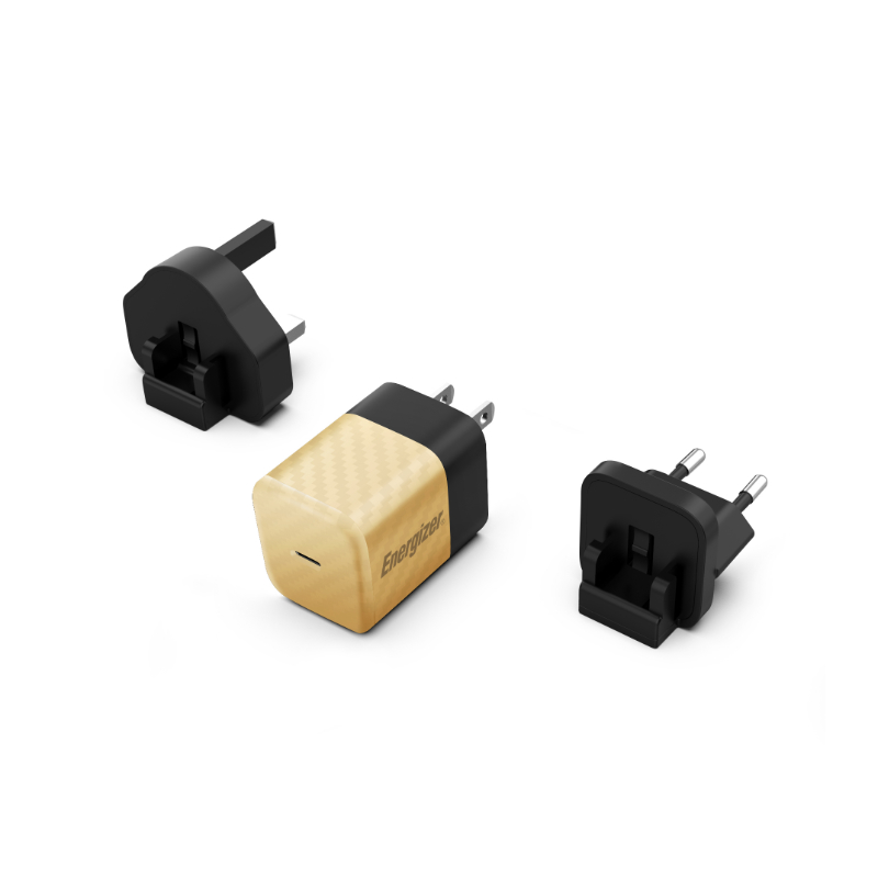 Energizer Ultimate - Multiplug EU / UK / US GaN 20W PD mains lādētājs (zeltains)