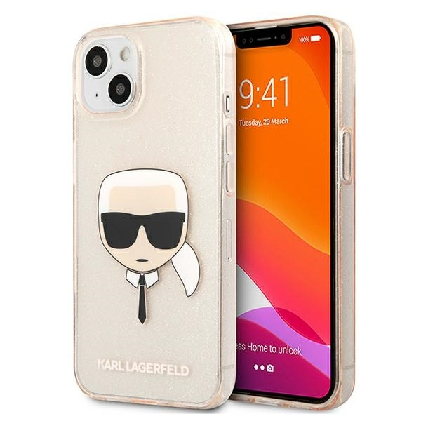 KARL LAGERFELD KLHCP13SKHTUGLGO IPHONE 13 MINI 5.4 "zelta/zelta maciņš GLITTER KARL`S HEAD