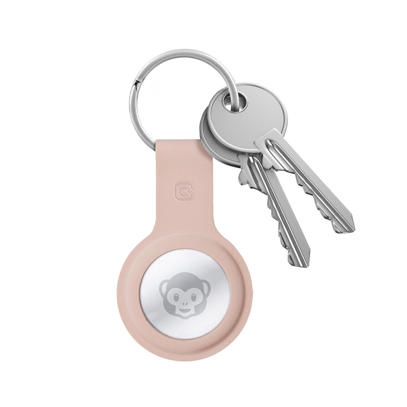 Crong Silicone maciņš with atslēgu piekariņš – aizsargājošs keychain maciņš Apple AirTag 1/2 (sand rozā)