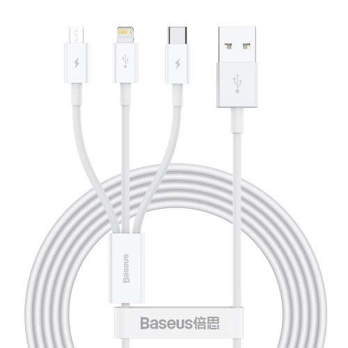 USB Kabelis Baseus "3in1 Superior" Balts 150cm (up to 3.5A)