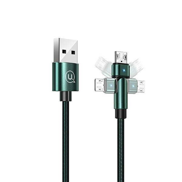 USAMS Kabelis pīts rotējošs U60 2A microUSB zaļš 1m SJ478USB02 (US-SJ478)