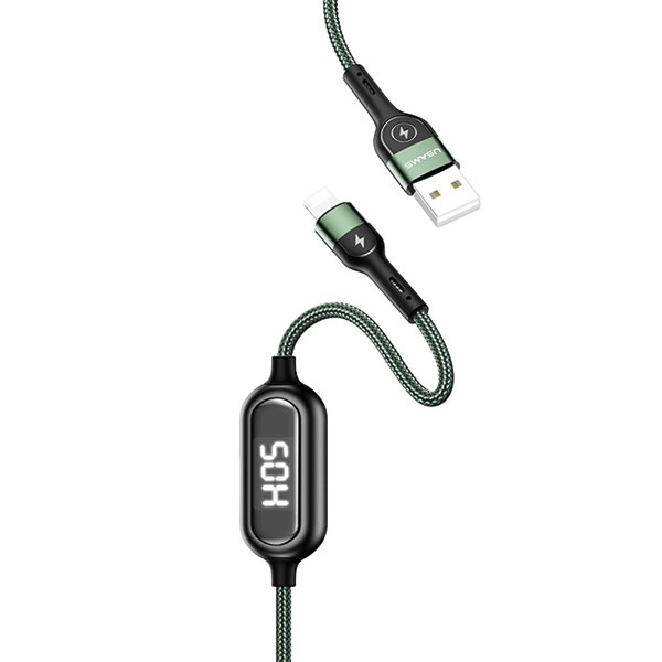 USAMS Kabelis pīts U48 LIGHTNING 1,2M 2A FAST CHARGING LED zaļš SJ423USB02 (US-SJ423)