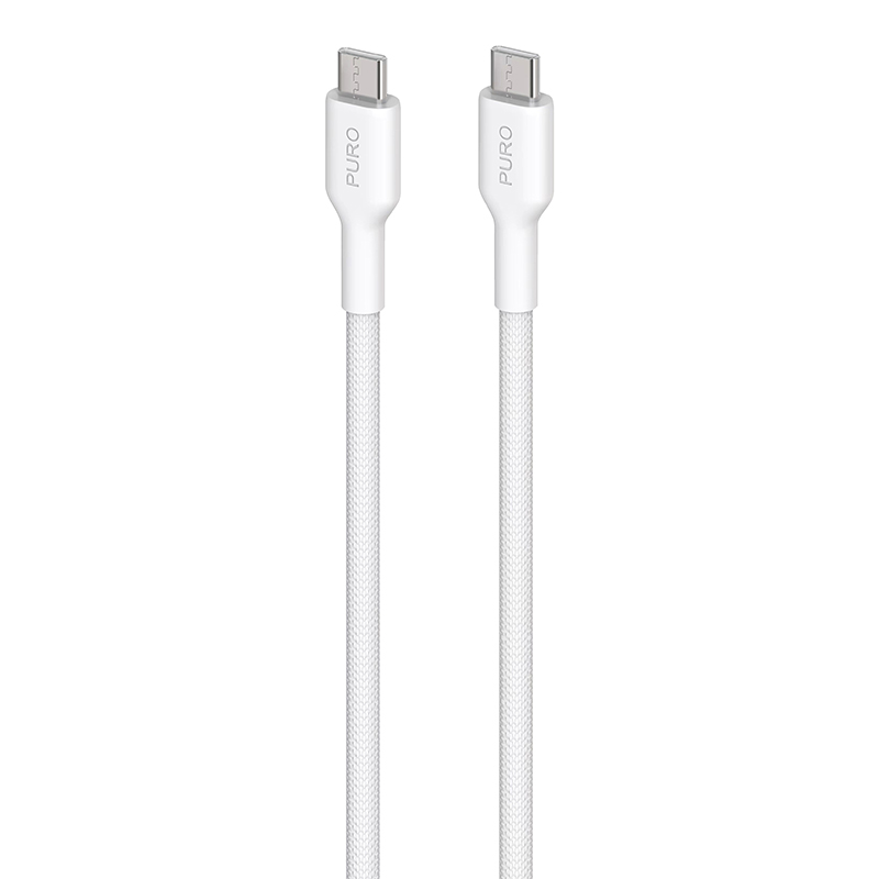 PURO Fabric - Heavy duty braided USB-C to USB-C kabelis 1.2m (balts)