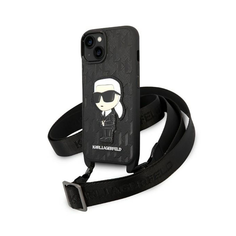 Karl Lagerfeld KLHCP14SSTKMK iPhone 14 6.1" melns/melns cietais apvalks Monogramma Ikonik Plāksteris