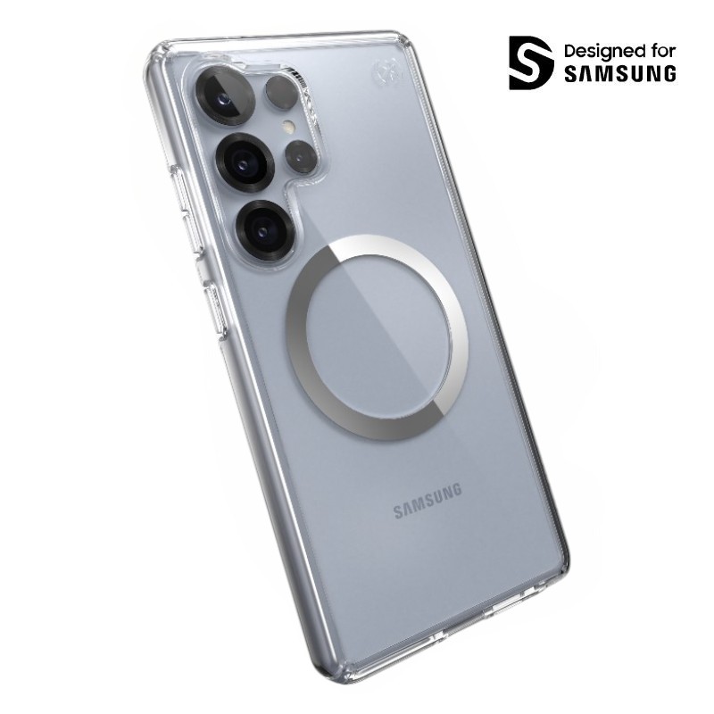 Speck Presidio Perfect-Clear Magnet - Samsung Galaxy S25 Ultra MagSafe maciņš (Clear / Chrome Finish / Serene sudrabs)