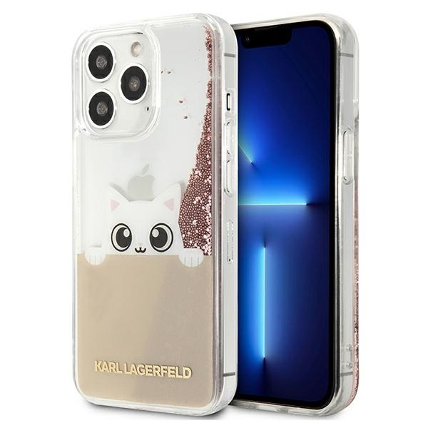 KARL LAGERFELD KLHCP13XPABGNU IPHONE 13 PRO MAX 6.7 "rozā/rozā maciņš PEEK A BOO LIQUID GLITTER