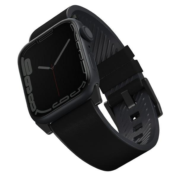 Uniq Straden ādas Hybrid siksniņa priekš Apple Watch 1/2/3/4/5/6/7/8/SE/SE2/Ultra 42/44/45/49mm - melns