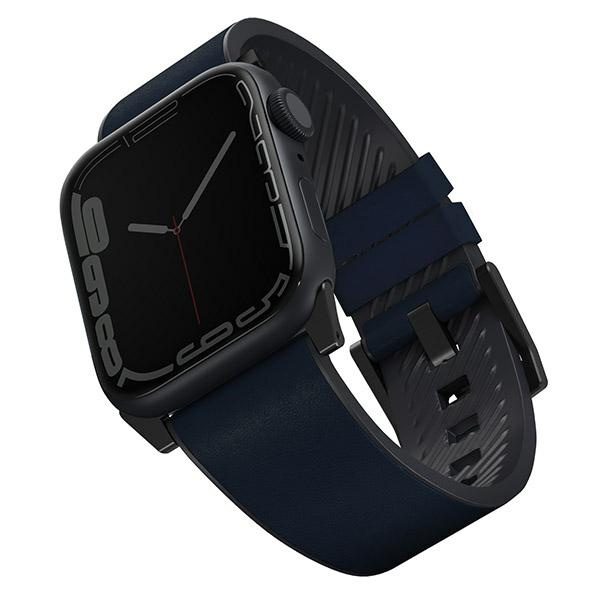 Uniq Straden ādas Hybrid siksniņa priekš Apple Watch 1/2/3/4/5/6/7/8/SE/SE2/Ultra 42/44/45/49mm - zils