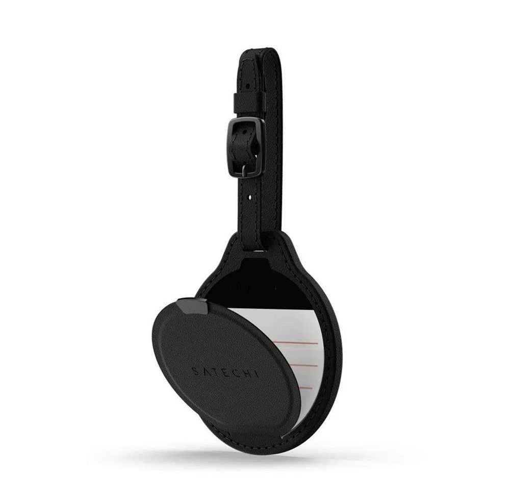 Ar Apple Find My saderīgs meklētājs Satechi FindAll Bagāžas birkas forma Vegan Leather ST-LFALTK melns