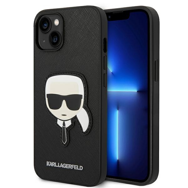 Karl Lagerfeld Saffiano Karl's Head Patch viedtālruņa apvalks iPhone 14 Plus - melns