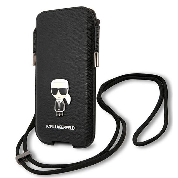 Karl Lagerfeld rokassoma KLHCP12MOPHKMK 6,1" melna hardcase Saffiano Ikonik Karl's