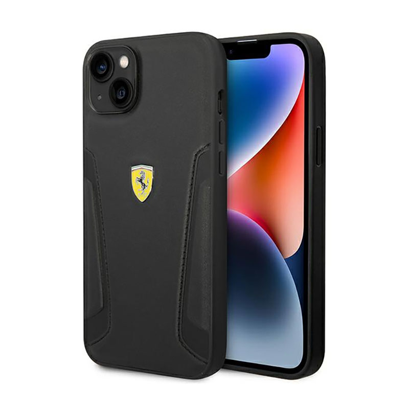 Viedtālruņa apvalks Ferrari FEHCP14MRBUK iPhone 14 Plus 6.7 melns ādas uzspiedums uz sāniem