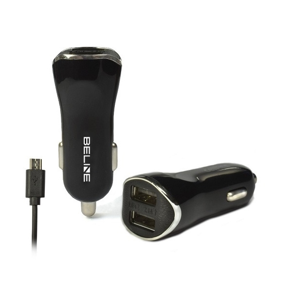 Beline auto lādētājs 2xUSB + microUSB 2,1A melns