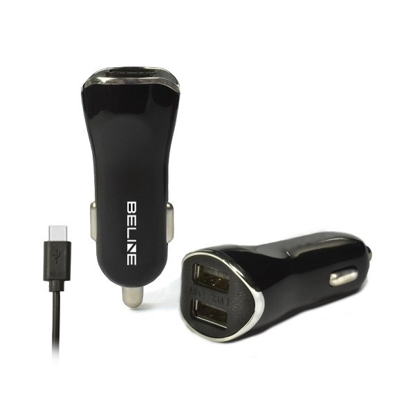 Beline auto lādētājs 2xUSB + USB-C 2,1A melns