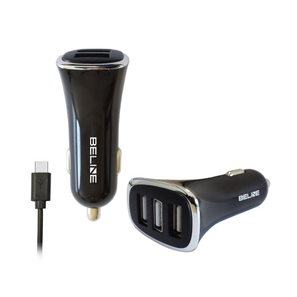 Beline auto lādētājs 3xUSB + USB-C 4A melns