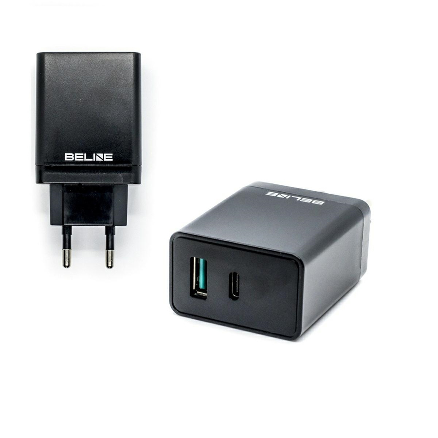 Beline tīkla lādētājs 1xUSB i 1xUSB-C 5A 18W melns (tikai galviņa)