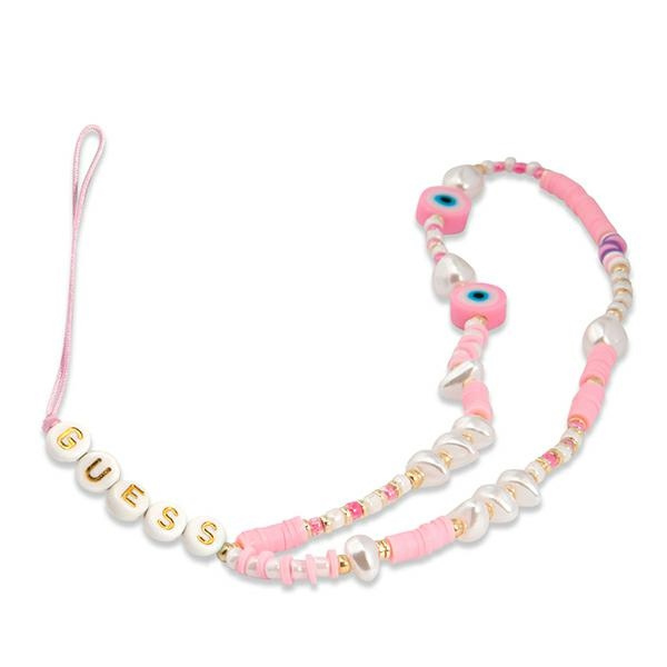 Guess Beads Shell GUSTSHPP plaukstas siksniņa tālrunim ar pērlītēm, rozā
