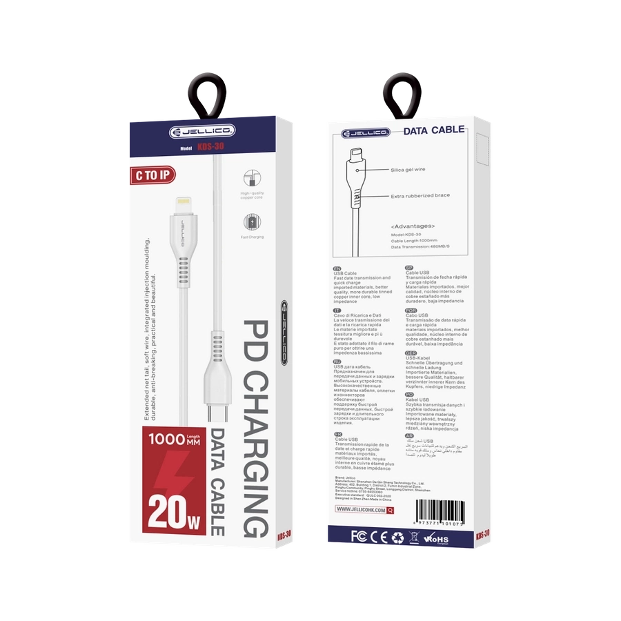 JELLICO kabelis KDS-30 USB-C - Lightning PD 20W 1M Balts