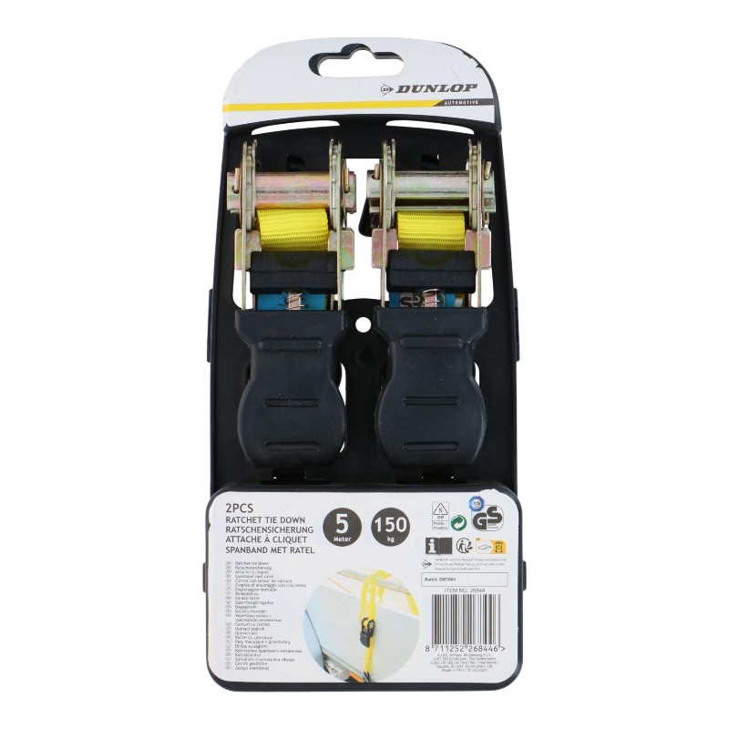 Dunlop kravas stiprinājuma siksnas ar sprūdratu, 5 m, 150 kg, 2 gab.