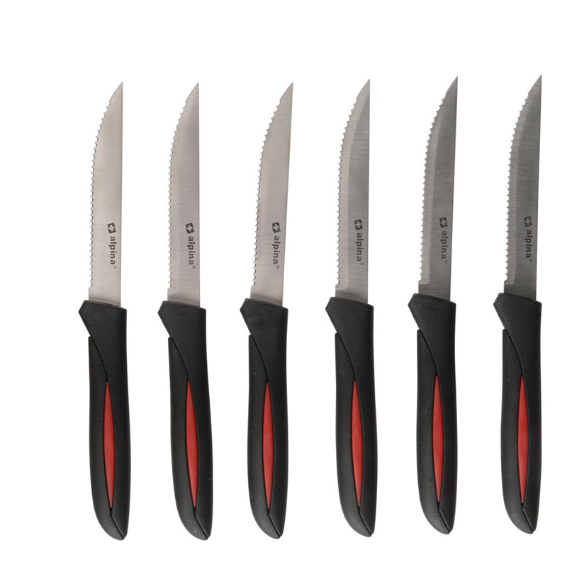 Alpina INOX nerūsējošā tērauda steika naži, 23 cm, 6 gab., melni