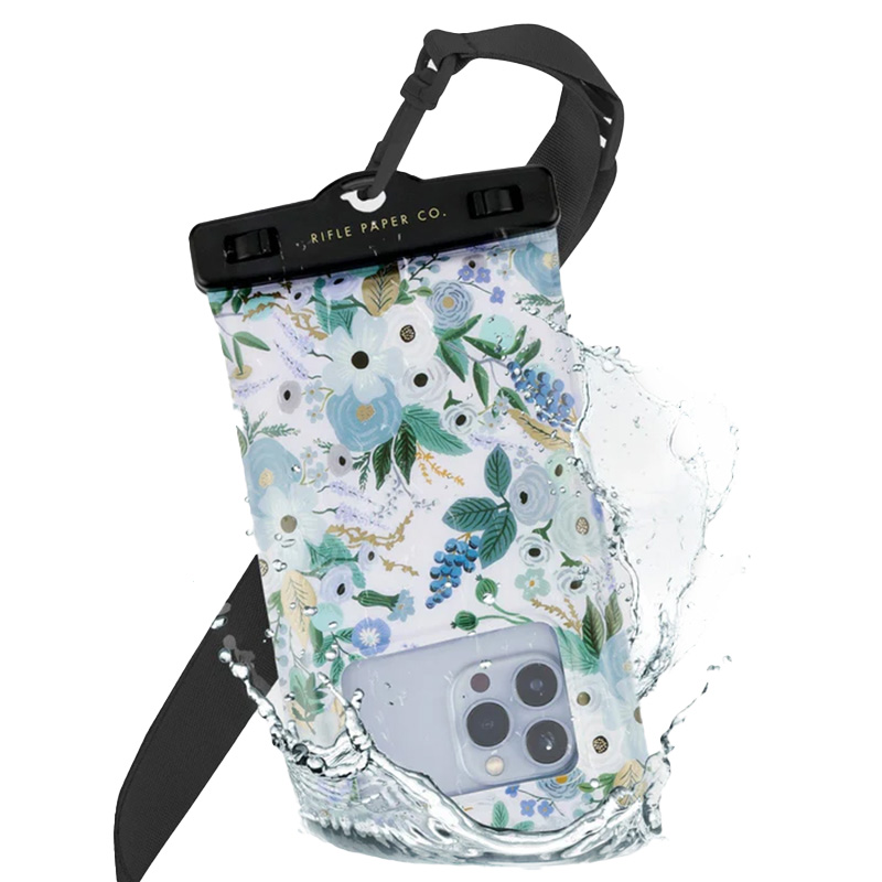 Rifle Paper Waterproof Floating Pouch - Waterproof maciņš smartphones up to 6.7" (Garden Party zils)