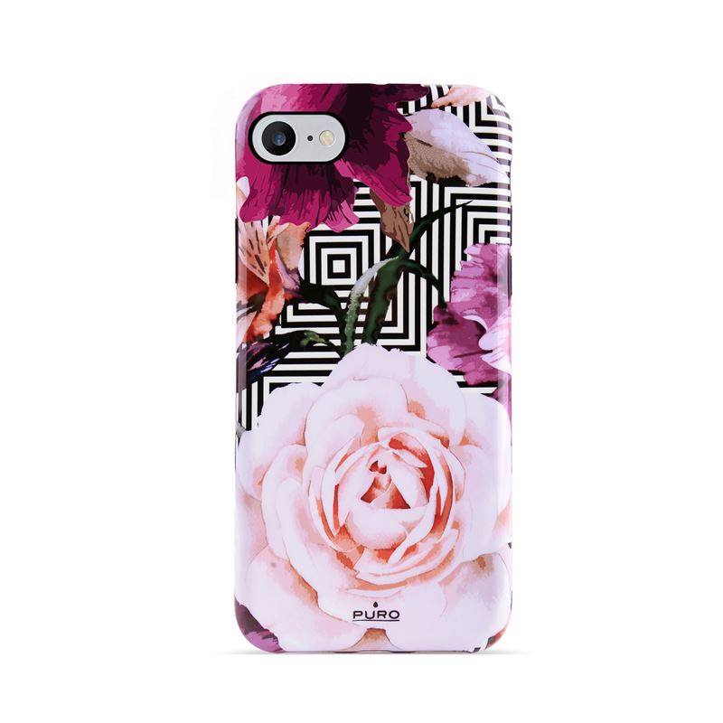 PURO Glam Geo Flowers - maciņš iPhone SE (2022/2020) / 8/7 / 6s (rozā Peonies)