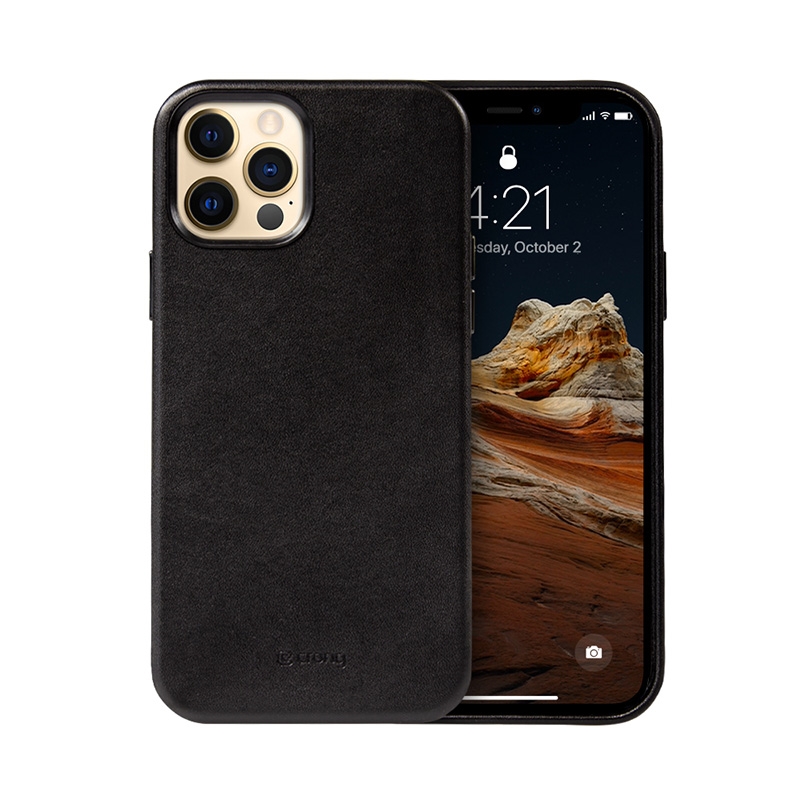 Crong Essential Cover - iPhone 12 Pro Max Faux Leather maciņš (melns)