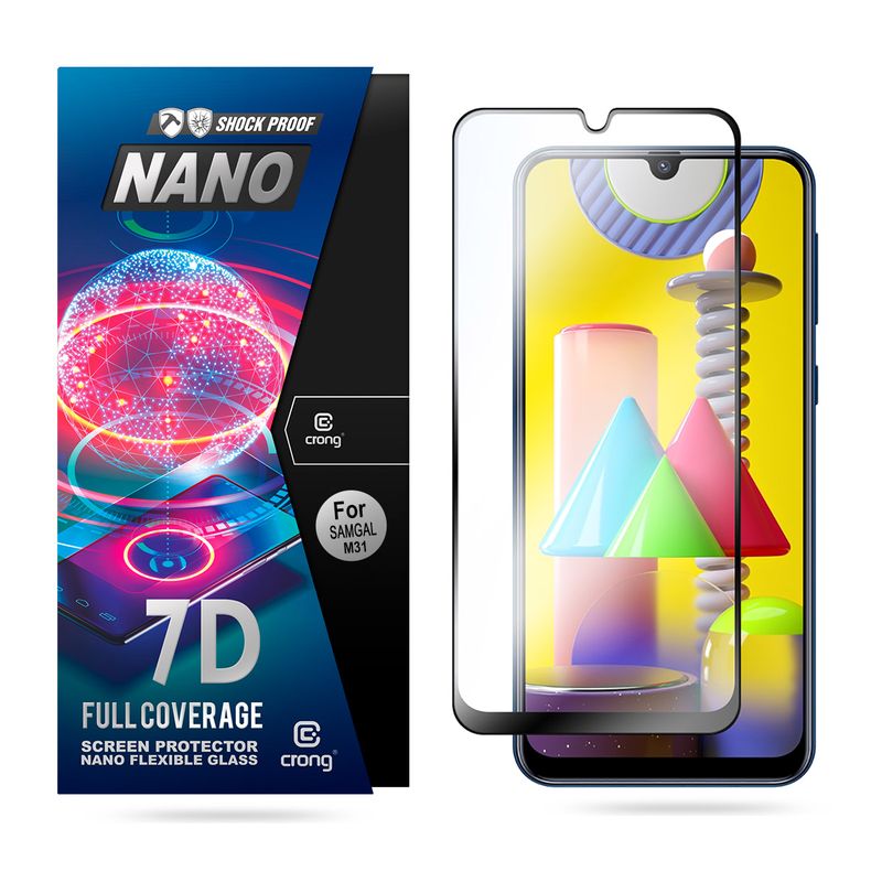 Crong 7D Nano elastīgs Glass - 9H hybrid glass the entire Samsung Galaxy M31 screen