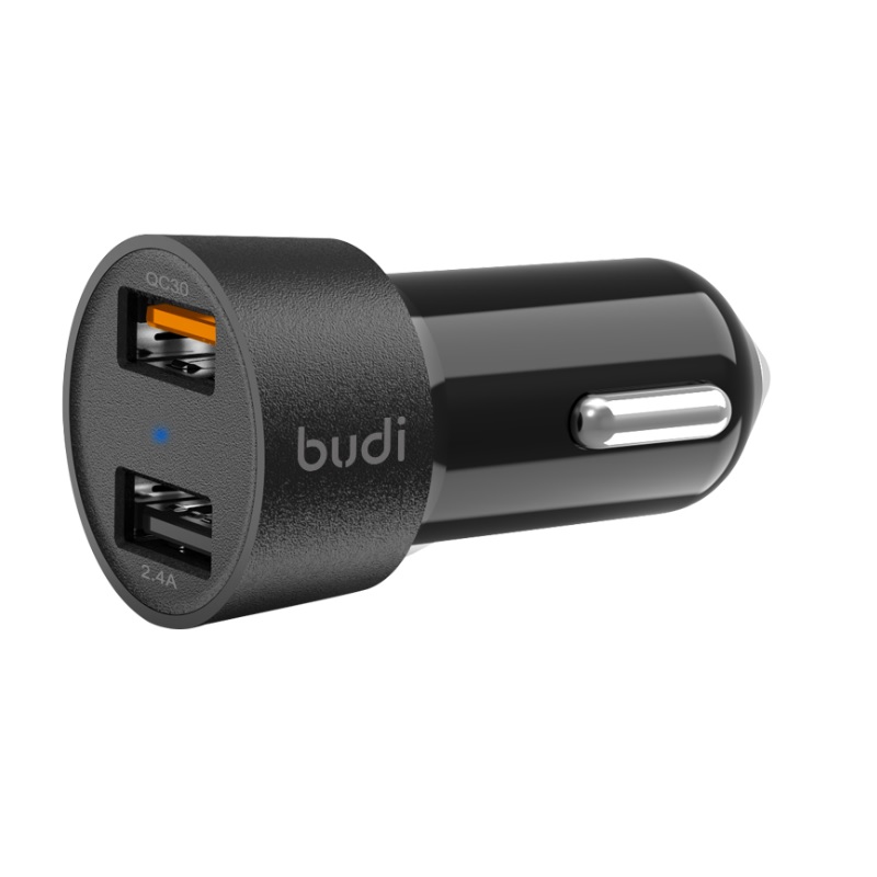 Budi - QC 3.0/2 USB auto lādētājs with LED indicator