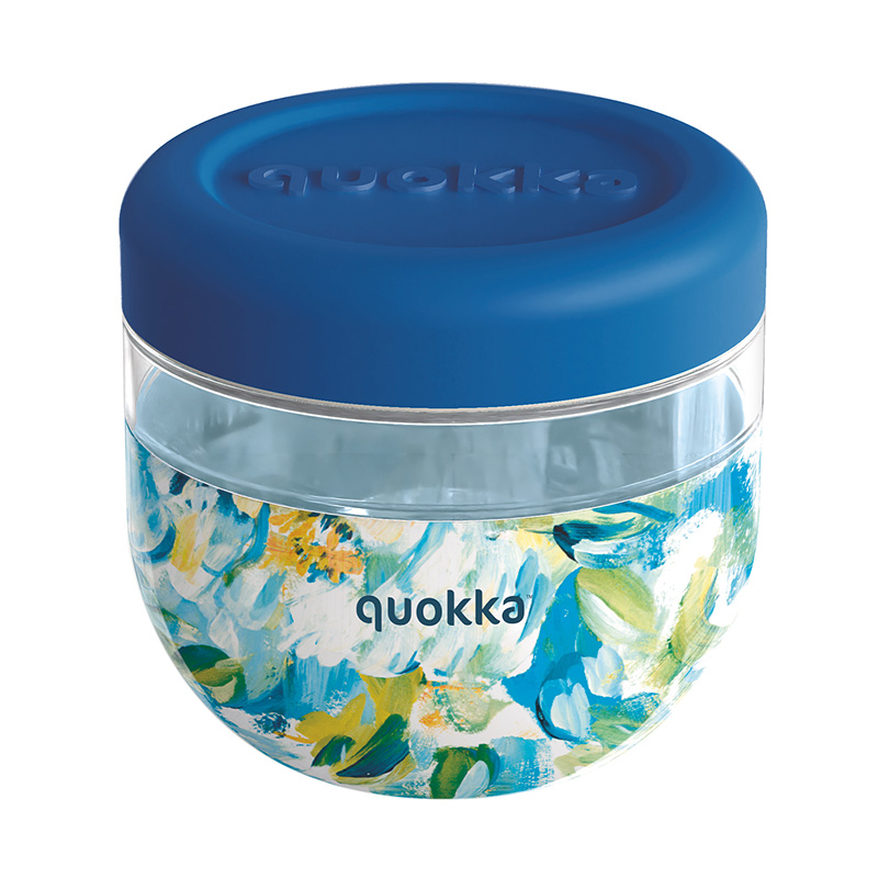 Quokka Bubble Food Jar 770 ml pārtikas trauks, zilo peoniju raksts