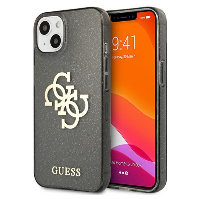 Guess GUHCP13SPCUGL4GBK iPhone 13 mini 5.4" melns cietais apvalks Spīguļu 4G Liels Logotips