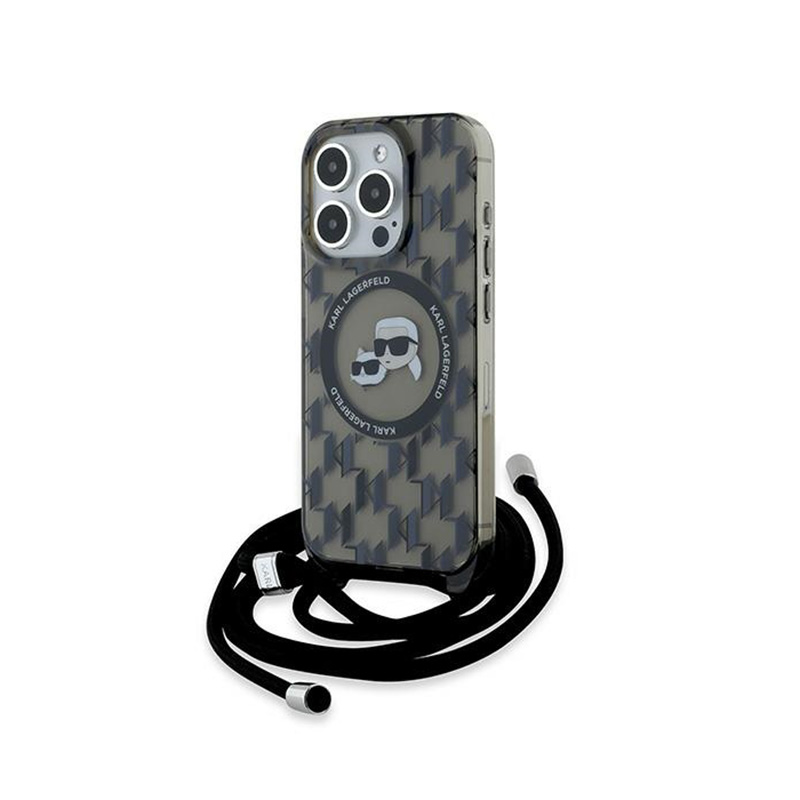 Karl Lagerfeld IML Crossbody Monogram Karl & Choupette Head Magnētiskais viedtālruņa apvalks iPhone 15 Pro - melns