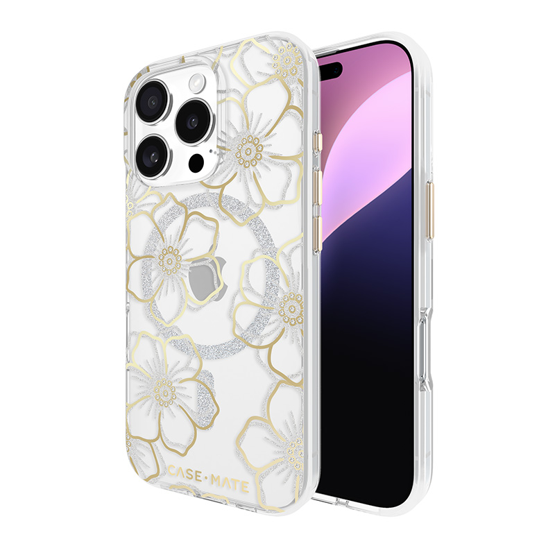 maciņš-Mate Floral Gems MagSafe - maciņš iPhone 16 Pro (zeltains)