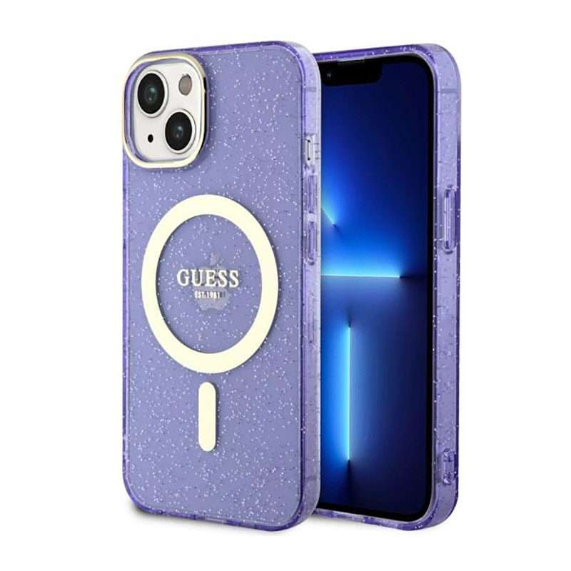 Guess GUHMP14MHCMCGU iPhone 14 Plus 6.7" violets auksinis viedtālruņa apvalks MagSafe